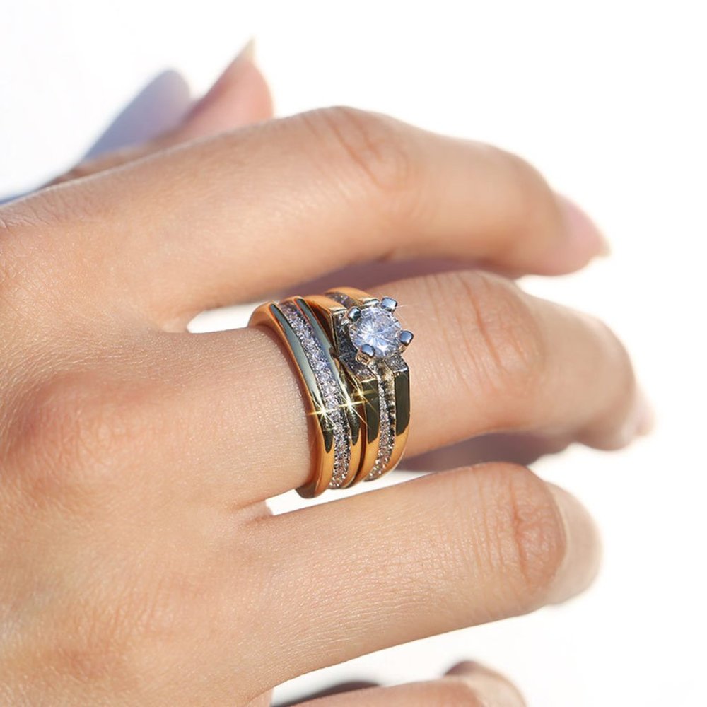 🍁 Luxury Zircon Macro Pave Anillos Cubic Gold Rings for Women/Man, PD180 - Picture 4 of 5